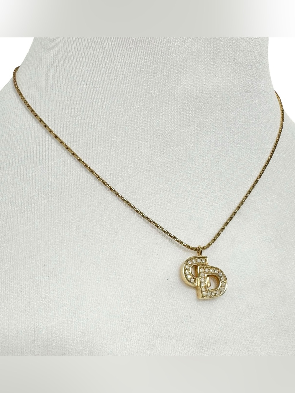 Christian Dior Gold & Crystal “CD” Initials Engraved Vintage Necklace - Picture 10 of 14
